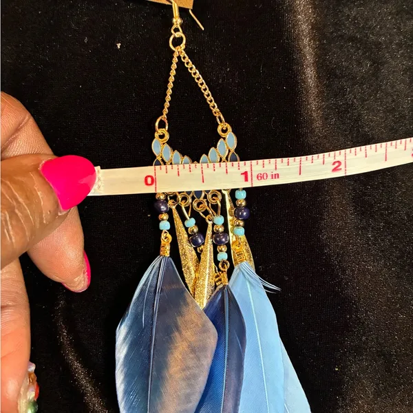 Bohemian Blue Feather Earrings - Image 4