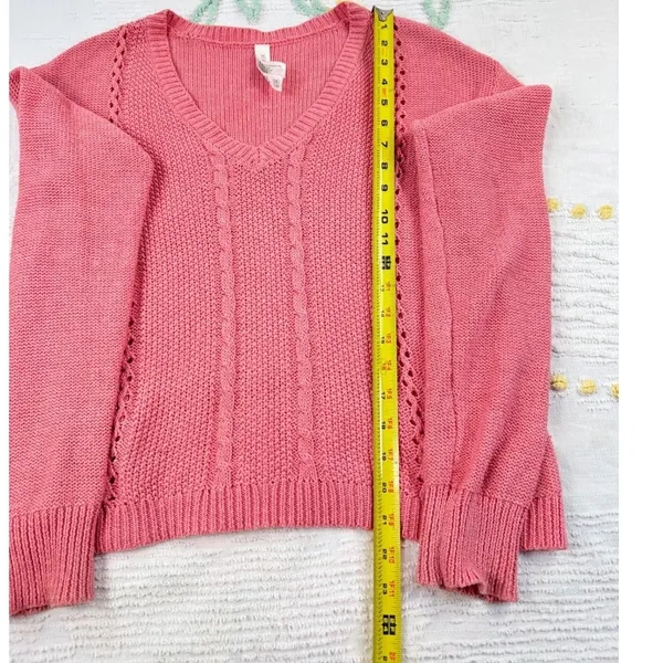 Aeropostale‎ Women's V-Neck Knit Sweater Coral Pink Cable Stitch Medium - Image 3