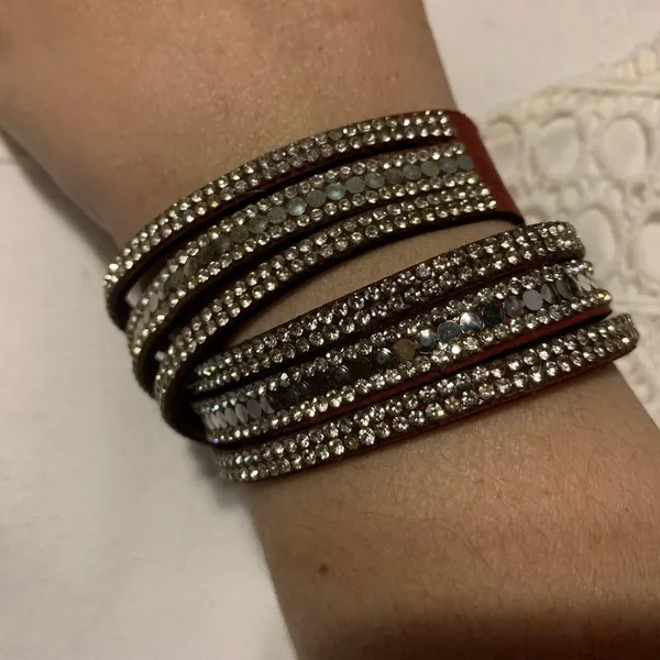 Paparazzi Redish Brown Rhinestone Wrap Bracelet - Image 4