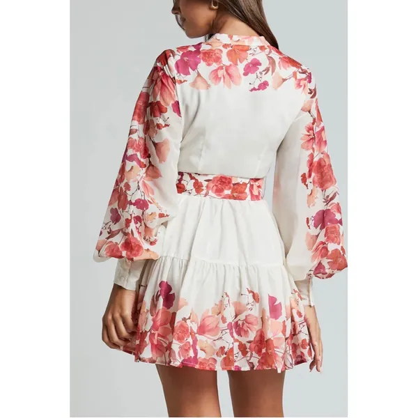 NWOT Showpo Becky Mini Dress Sz‎ 6 Wildflower Floral Tiered Ruffle Bishop Sleeve - Image 2