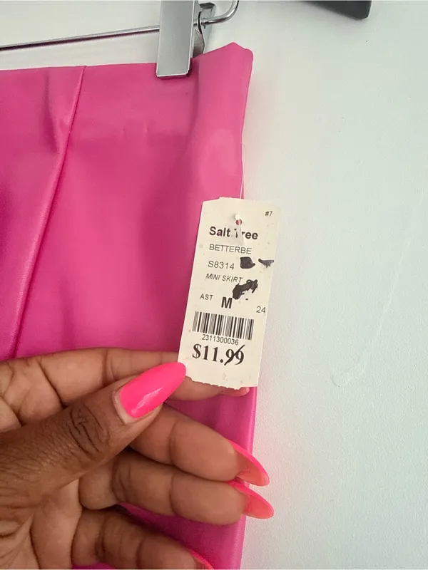 Bright Pink Faux Leather Mini Skirt NWT Size M - Image 5
