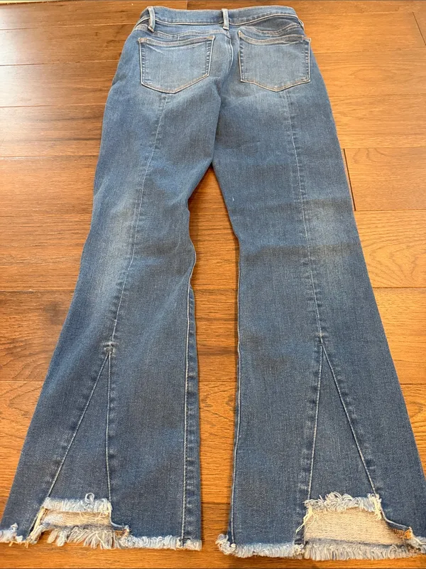 LOFT High Waist Flare Crop Jeans Size 26 2 Raw Hem Back Slit Denim - C61-139 - Image 7