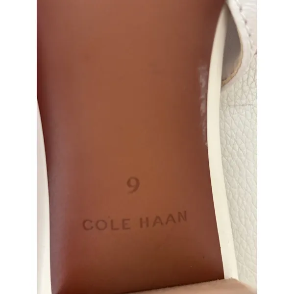 Cole Haan Women Cream Leather Pointed Toe Slingback Block Heel Pumps Size 9 - Image 8