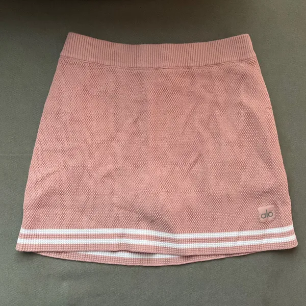 Alo Yoga Tennis Club Sweater Knit Skirt Ballet Pink/White XS - Image 4