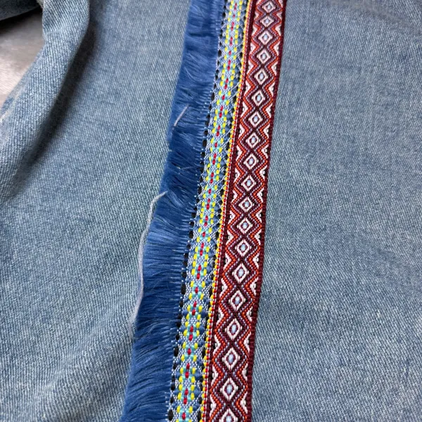 Boom Boom Jeans Womens Size Large Denim Jacket Blue Jean Boho Embroidered Fringe - Image 11