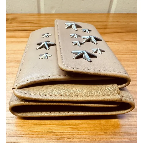 Jimmy Choo Nemo Trifold Wallet With Coin Purse Stars Studs‎ Leather Small Wallet - Image 16