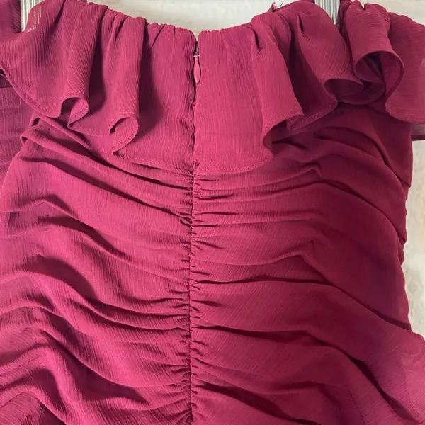 Jill Stuart Burgundy Ruffled Strapless Chiffon Dress Size 6 - Image 8