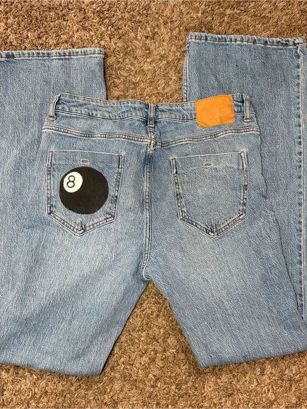 Zara Hand-Painted 8 Ball Flare Jeans Size 12 - Image 2