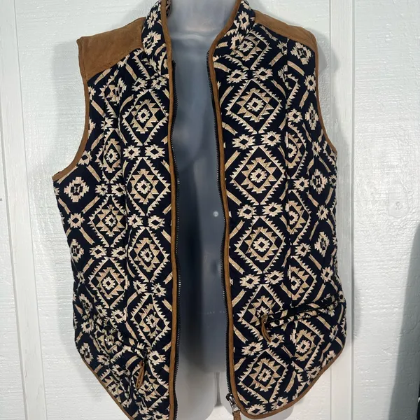 Entro Navy White Aztec Southwestern Quilted Full Zip Front Vest Sz Large EUC - Image 3