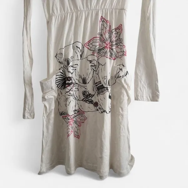 Vintage Y2K Key Closet White Koala Graphic Tunic Dress Hooded small - Image 5