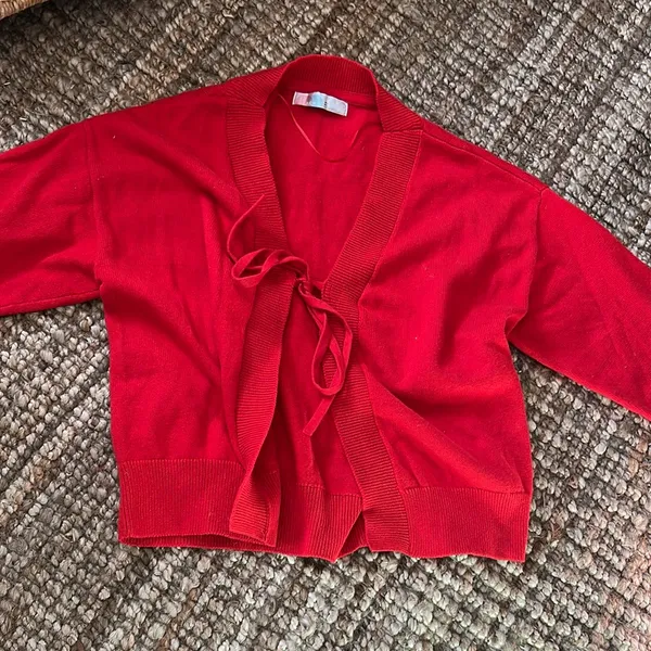 Free People Beach Red Tie Cardigan Size Medium - Image 3