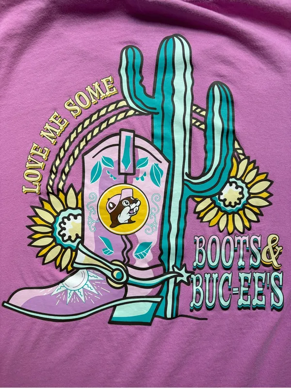 Buc-ee’s Love Me Some Boots Pink Graphic Tee Women’s M Western Cowgirl - Image 6