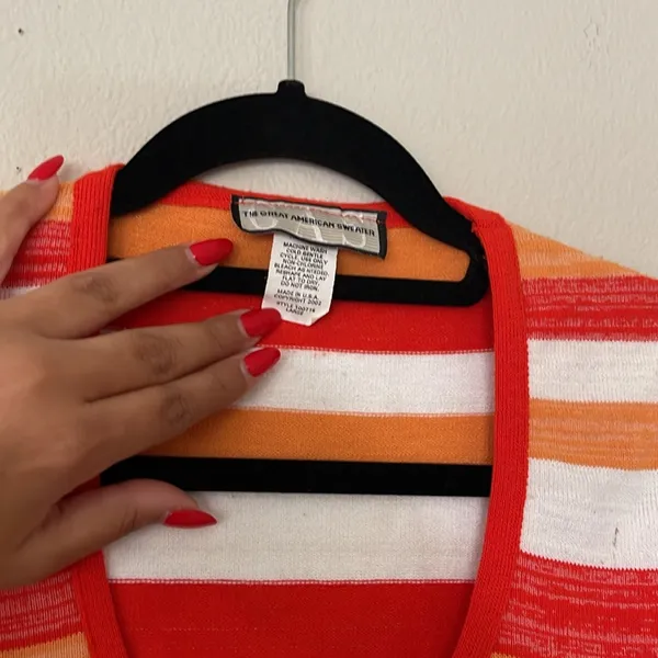 Vintage Striped Red and Orange Women's Top Size L - Image 9