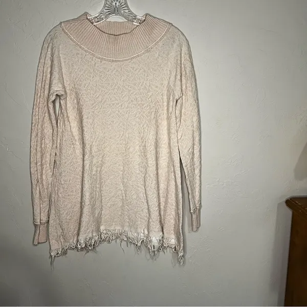 Free People Broken Glass Textured Off-Shoulder‎ Cream Tunic Sweater - Image 2
