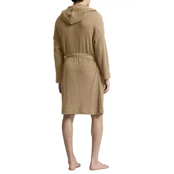 Polo Ralph Lauren Men's‎ Hooded Thermal Robe Waffle Knit Beltes Pockets L XL Tan - Image 2
