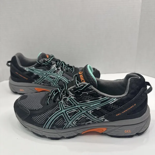 ASICS Gel Venture 6 Women’s 9 Black Teal Orange Trail Shoes T7G6Q - Image 2