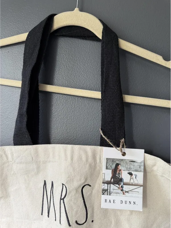 Rae Dunn Canvas Tote Bag with MRS. Print and Black Handles - Image 5