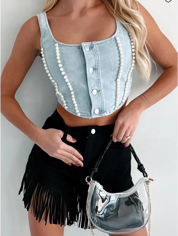 Nana Macs NWT Denim Pearl Vest - Image 3