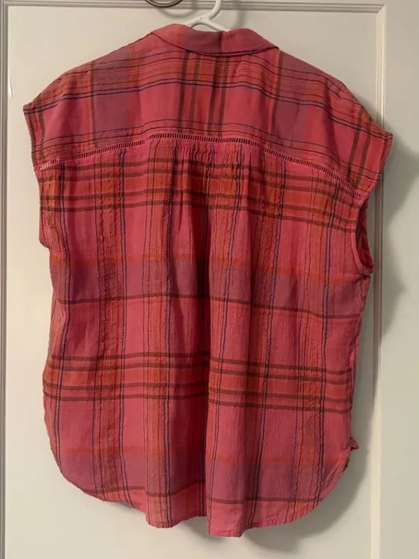 Pilcro Anthropologie Serena surf blouse embroidered plaid size medium oversized - Image 4