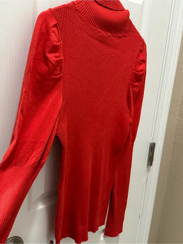 Anthropologie Cecilia Ribbed Puff Sleeve Turtleneck Sweater Red size Medium - Image 11