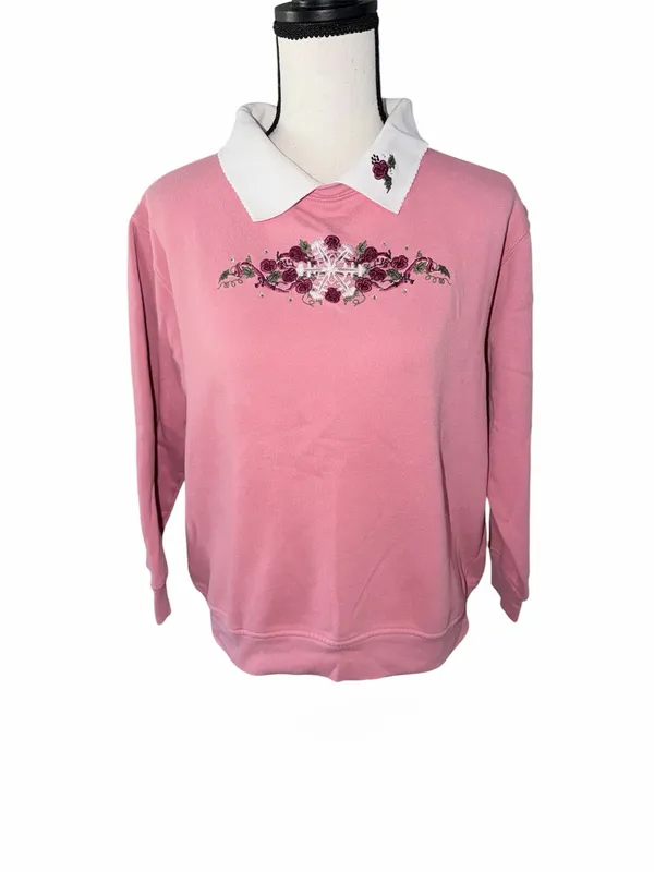 Hasting & Smith Vintage Embroidered Floral Collar Pullover Sweatshirt Cottage S - Image 2