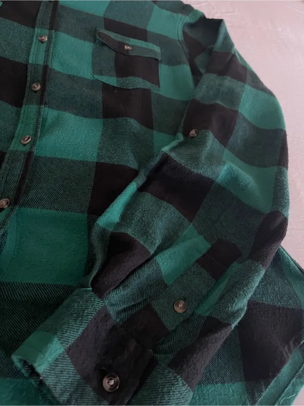 Passport Green Black Plaid Flannel Button Down Shirt - Size XL - 100% Cotton - Image 6