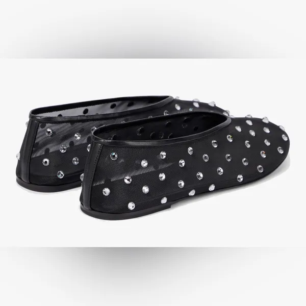 NEW Crystal-Embellished Mesh Flats Rhinestone Ballet Slip On Shoes 9.5/10 - Image 2