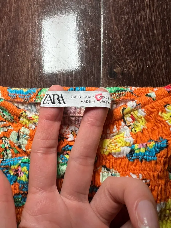 Zara Orange Floral Crop Top Crop Puff Sleeve Size Small - Image 4