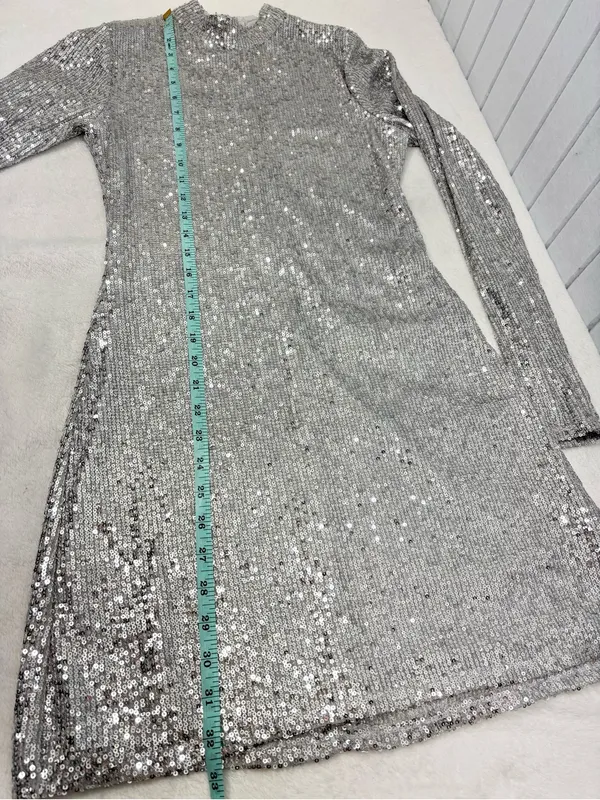 Abercrombie & Fitch Silver Shimmering Sequin Long Sleeve Mini Dress Size S - Image 13