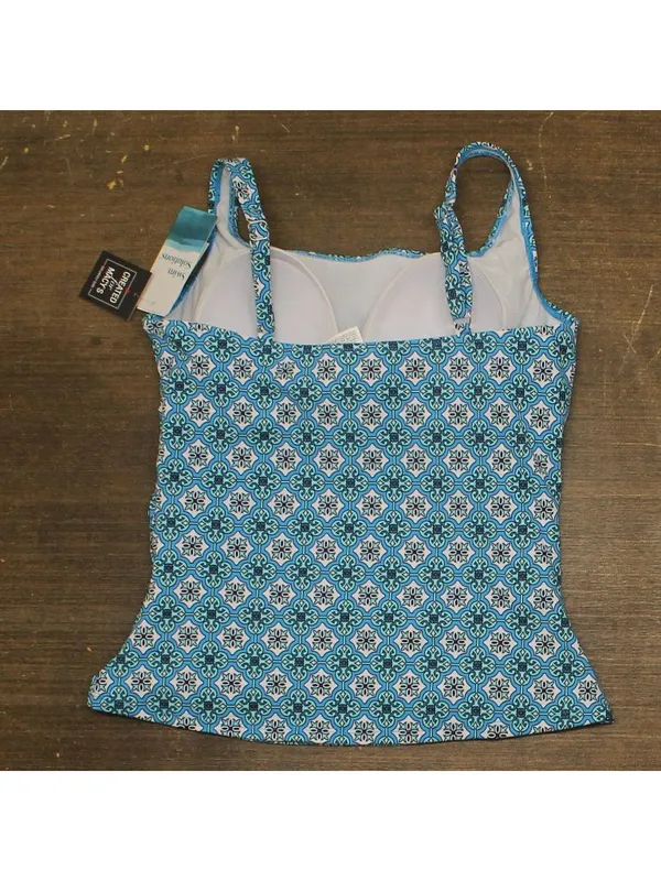 Swim Solutions Womens Printed Tummy-Control Tankini Swim Top 807104 Tile Blue 8 - Image 2