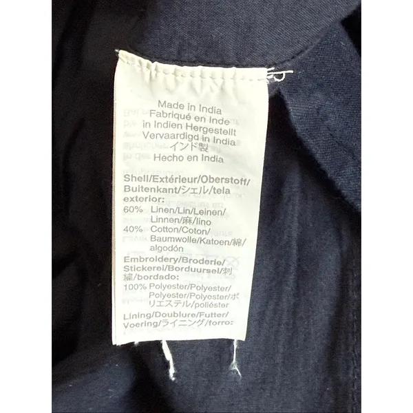 J CREW | navy blue embroidered midi sleeveless shift dress M linen blend - Image 4