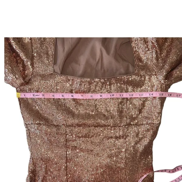 INTERMIX Hilary Rose Gold Sequin Square Neck Long Sleeve Mini Dress Size 0 - Image 10