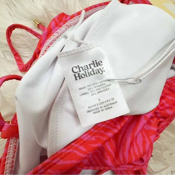 Charlie Holiday Isidora One Piece Swimwear Pink Zebra Swimsuit Size Small - Image 6