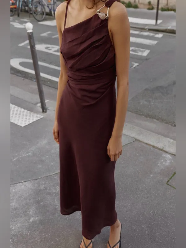 Nwt Zara Asymmetric 100% Linen Midi Dress Size Xs - Image 8