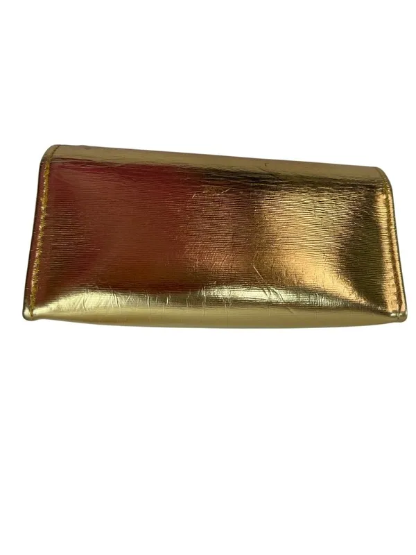 Tory Burch Gold Metallic Structured Clutch With Velvet Lining & Brass Details 2s - Image 2
