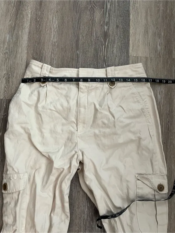 Gap Cotton Cargo Pants Womens 16 Regular Cream Linen Tapered Utility Safari - Image 12