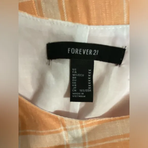 Forever 21‎ Peach/White Checkered Sleeveless Tank Sundress Lined Linen Size M - Image 6