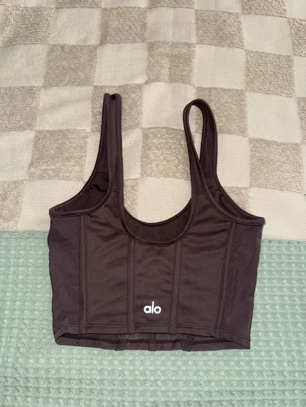 Alo‎ Yoga Airbrush Mesh Corset Tank Top Brown - Image 3