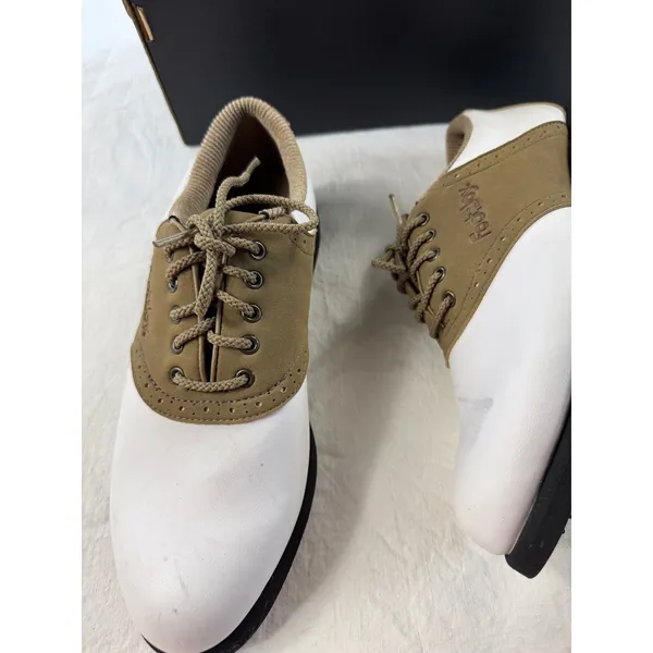 FootJoy Green-Joys Womens Golf Shoes 6.5‎ N White Tan Saddle Oxford 48802 - Image 9