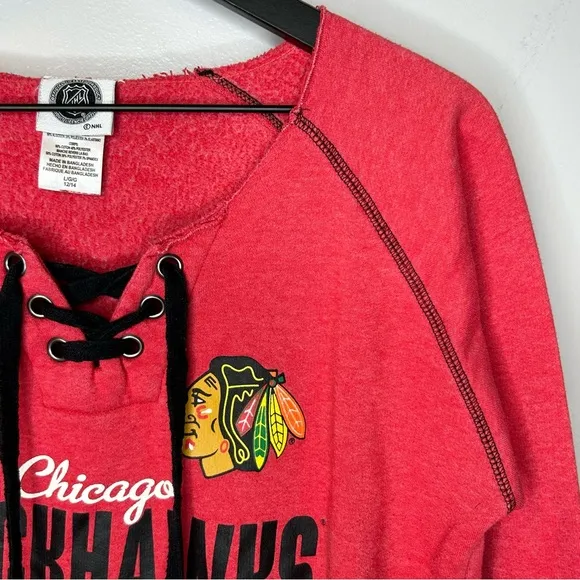 NHL Chicago Blackhawk’s Women’s Lace Up‎ Sweatshirt Size L 12/14 - Image 4
