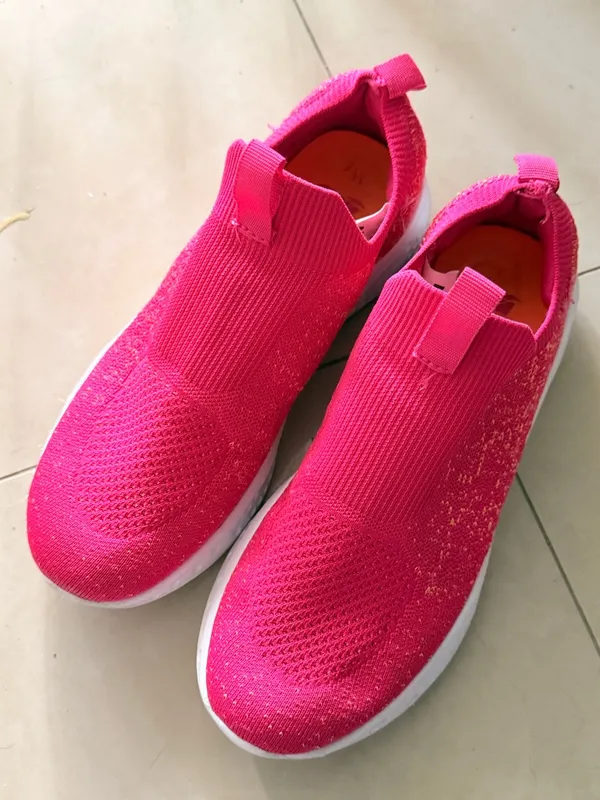 Hot Pink Slip-On Knit Sneakers - Image 4