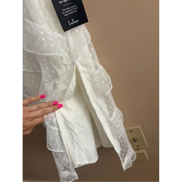 Lulus More Than Gorgeous White Mesh Ruffled Swiss Dot Midi Dress Size Small NWT - Image 10