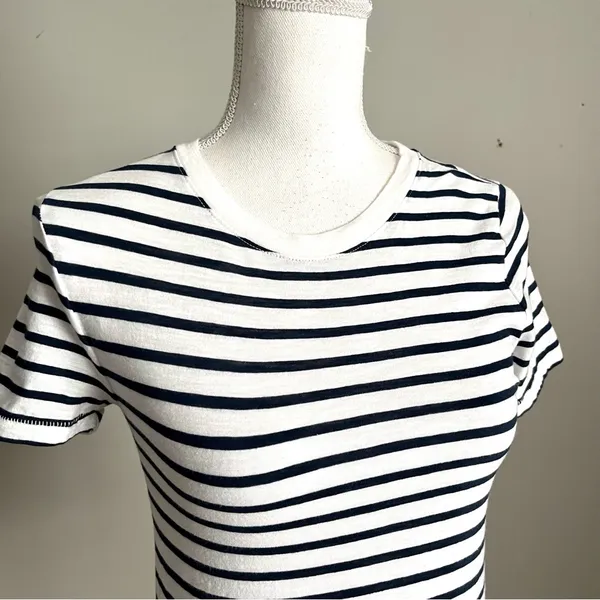 J. CREW | Navy Blue & White Striped Vintage Cotton T-shirt Sz XXS - Image 4