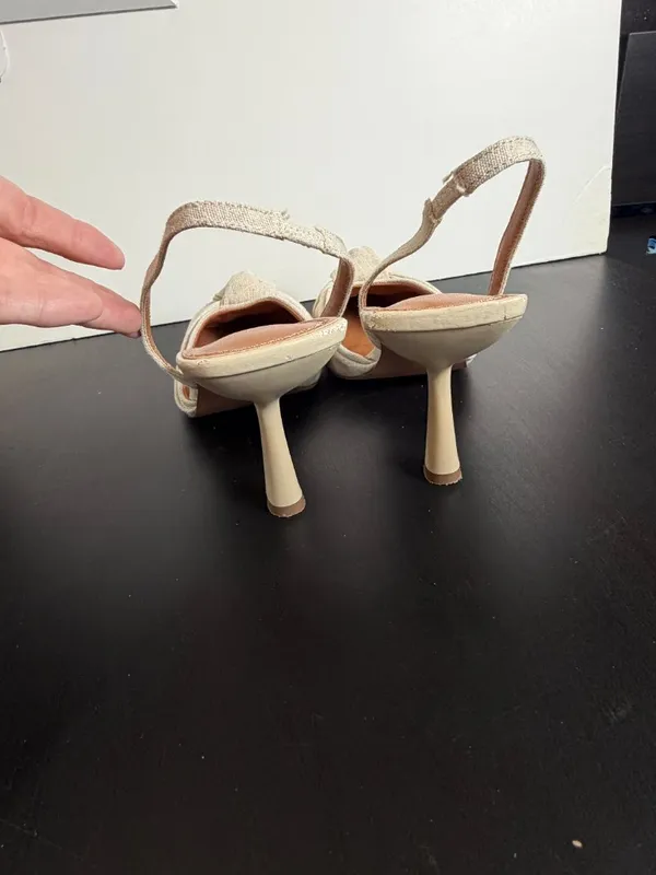 ASOS DESIGN Soraya Knotted Slingback Mid Heel Shoes Neutral Cream Linen Size 10 - Image 7