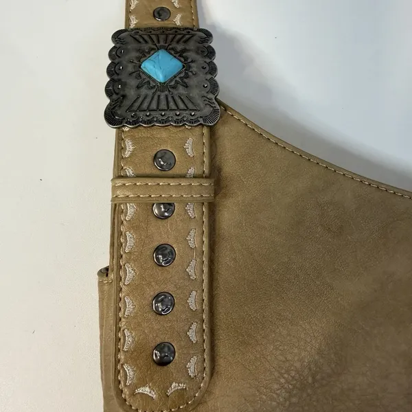 Wrangler Brown Fringe Studded Shoulder Bag Zip Closure Inner Pockets Western - Image 8