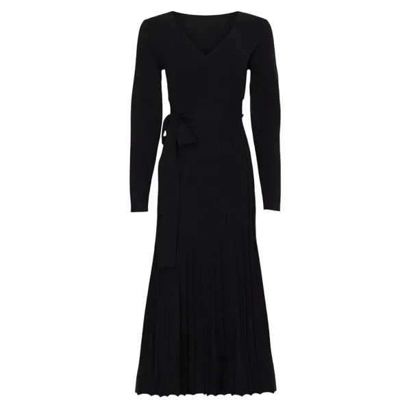 Area Stars Black Knit Midi Wrap Dress XS Pleated Fit Flare Career Designer $175 - Image 6