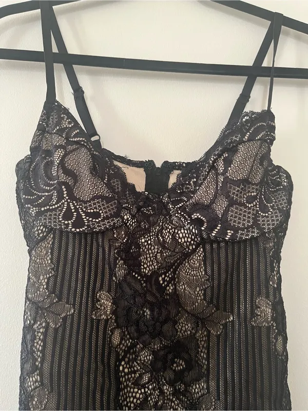 Lulus Black Lace Bodysuit Small Romantic Date Night Sheer Mesh Lingerie - Image 2