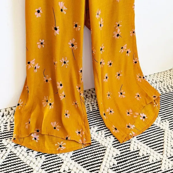 Faithfull The BranD Anthropologie Wide Leg Jumpsuit Floral Orange Size L - Image 5