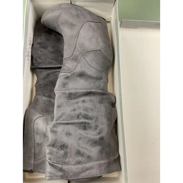 Jessica Simpson‎ Women Gray Faux Leather Slouch Nya Wedge Heel Boots Size 10 - Image 8