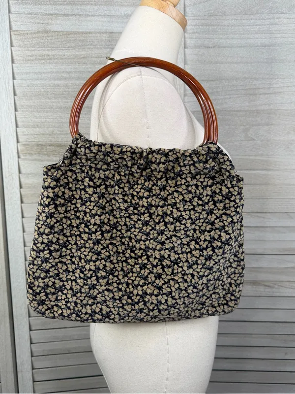 Vintage Velvety Cottage Floral Satchel/Purse with Round Lucite Handles - Image 2